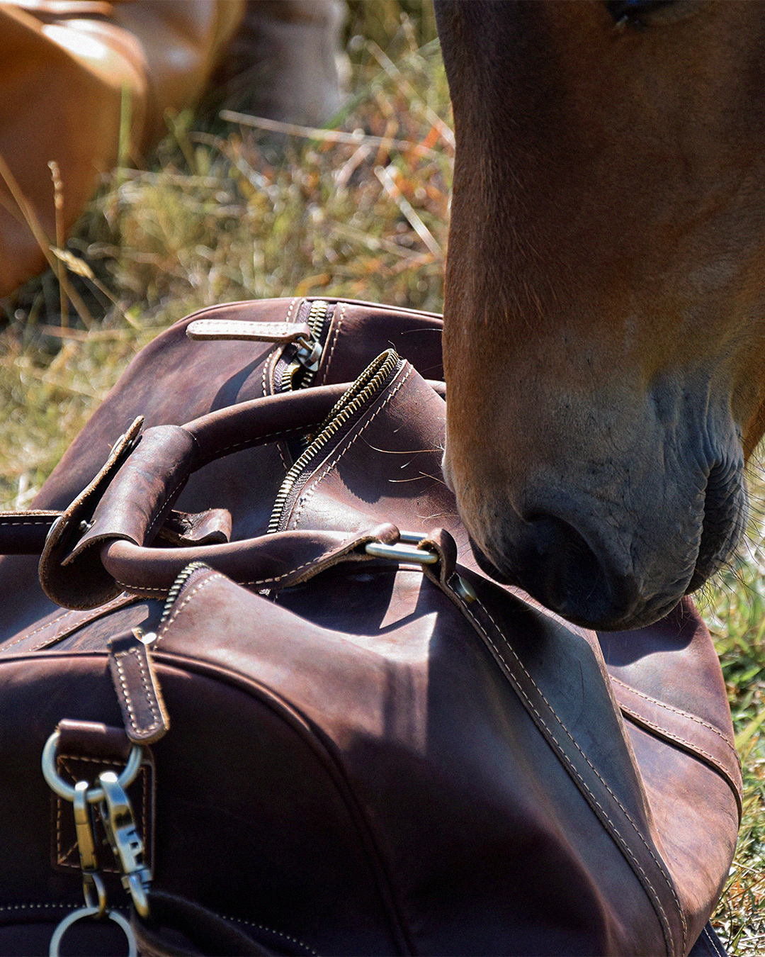 Close-up of COFFT leather bag texture and stitching