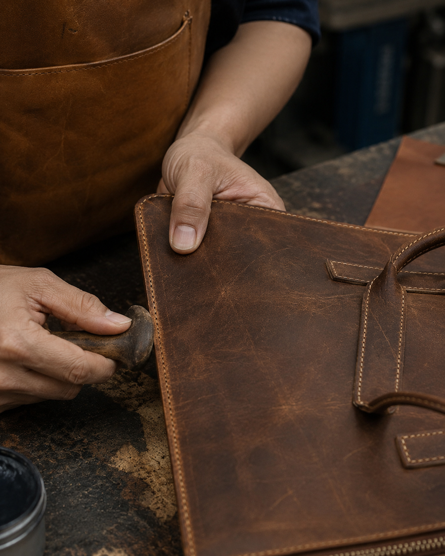 Leather edge finishing by hand